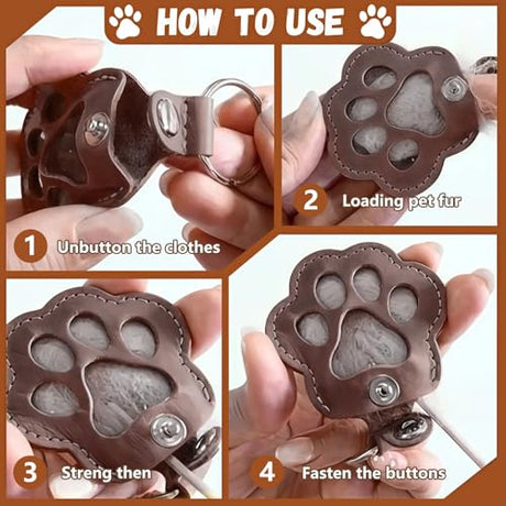 houlishu 5PCS Leather Paw Pet Hair Keepsake Keychain, Pet Memorial Gift for Dog & Cat Lovers houlishu