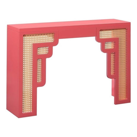 Pemberly Row Modern/Contemporary Coral Pink & Rattan Console Table Pemberly Row