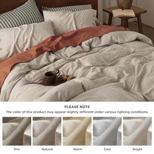 Bedsure Linen Duvet Cover Queen Size - Linen Cotton Blend Bedding Set, Soft & Cozy, 3 Pieces, 1 Duvet Cover 90x90 Inches and 2 Pillowcases, Natural Color Cooling Bedding, Comforter Sold Separately Bedsure