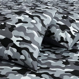 Chezmoi Collection Military Camo 4-Piece Sheet Set - Camouflage Black Gray Printed Microfiber Soft Breathable Deep Pocket Sheets and Pillowcases Set, Full XL Size Chezmoi Collection