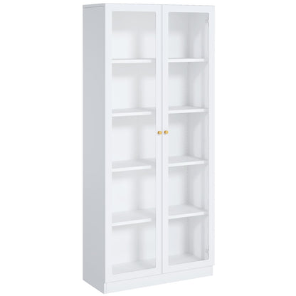 IRONMIX Metal Bookshelf with Doors and Adjustable Shelves, 70.87" H Tall Bookcase, 5-Tier Curio Cabinet for Collectibles, White Storage Cabinet for Home Office Living Room