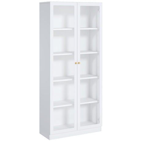 IRONMIX Metal Bookshelf with Doors and Adjustable Shelves, 70.87" H Tall Bookcase, 5-Tier Curio Cabinet for Collectibles, White Storage Cabinet for Home Office Living Room IRONMIX