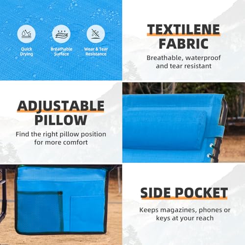 Foristrail Folding Chaise Lounge Chair Bed Set of 2 - Heavy-Duty 400lb Capacity Portable Adjustable Recliner w/Pillow for Patio, Pool, Camping, Sunbathing - Lay Flat Design (Blue)