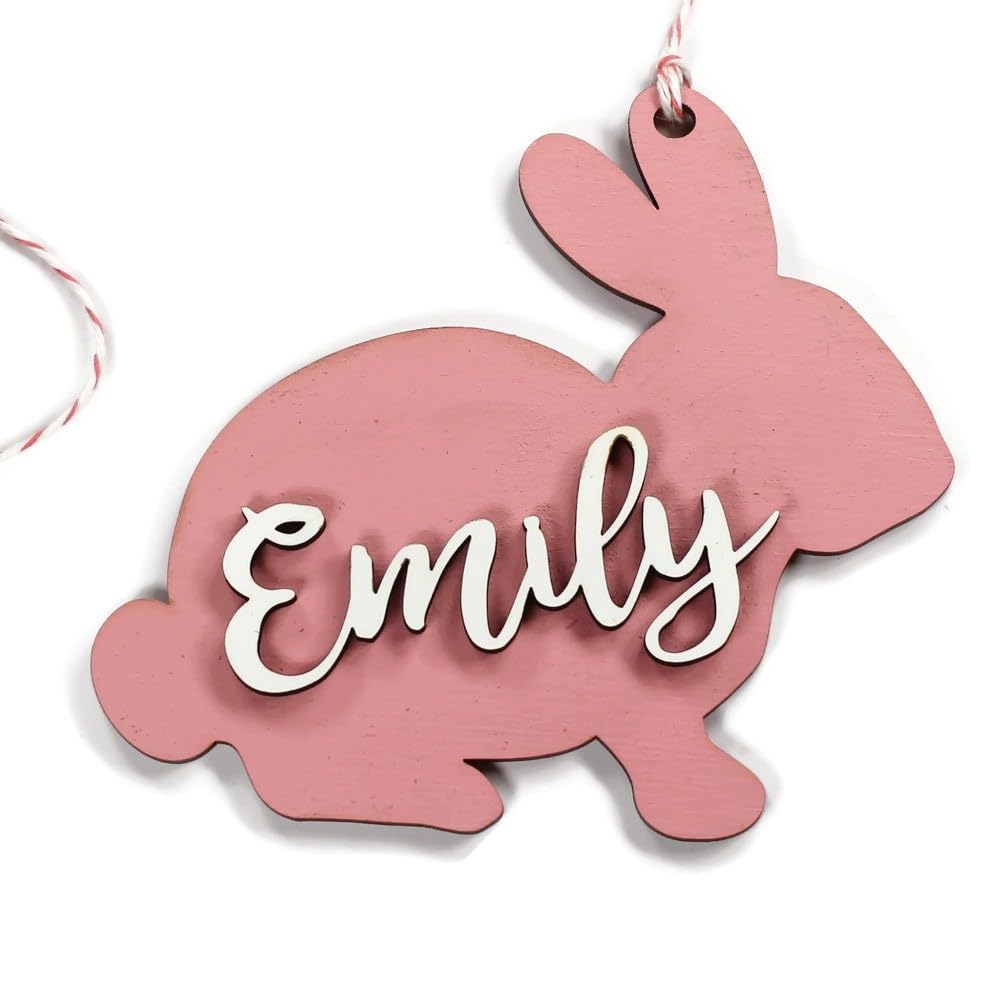 Personalized Wooden Easter Bunny Tag (Pink Paint) HIGH DESERT Medley