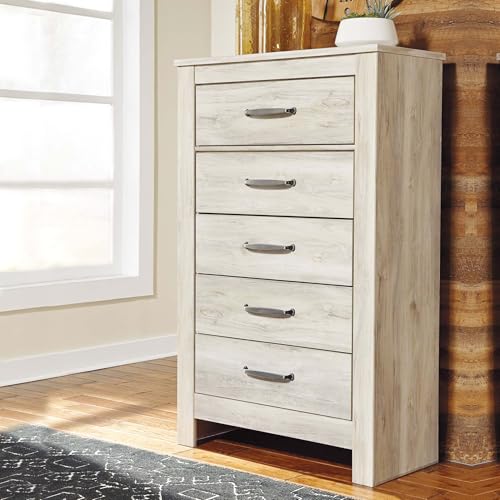 Signature Design by Ashley Bellaby Vintage Farmhouse 5 Drawer Chest of Drawers, Whitewash Signature Design by Ashley