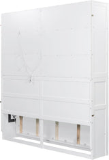 Twin Horizontal Murphy Bed with Storage Cabinet, LED Light and Charging Station,Wood Folding Murphy Wall Bed Cabinet with Bookcase and Shelves for Adult (White) MERITLINE