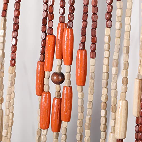 ANMINY Wood Bamboo Beaded Curtain 2 Panels Wooden Hanging Room Divider 52 Strands Decorative Handmade Door Bead Curtains Wall Panel Blinds for Doorway Restaurant Home Decor 35" x 76" - Wave Flower ANMINY