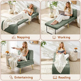 wanan Convertible Sofa Bed, 3-in-1 Futon Sleeper Chair with Back Support & Pillow, Chenille Fabric Single Daybed with Solid Wood Frame & Sturdy Metal Legs, for Living Room Bedroom, Vintage Green wanan