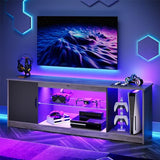 Bestier LED TV Stand for 55/60/65 Inch TV, Gaming Entertainment Center with Cabinet for PS5, Modern TV Cabinet with Adjustable Glass Shelves for Living Room, Bedroom 58 Inch, Grey Wash Bestier