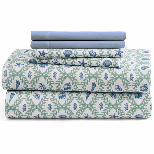 Caribbean Joe 6-Piece Sheet Set with Cooling Pillowcases, 10-inch Deep Pockets, Tropical Beach Coastal Design, Full, Seaweed Trellis CARIBBEAN JOE