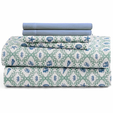 Caribbean Joe 6-Piece Sheet Set with Cooling Pillowcases, 10-inch Deep Pockets, Tropical Beach Coastal Design, Full, Seaweed Trellis CARIBBEAN JOE