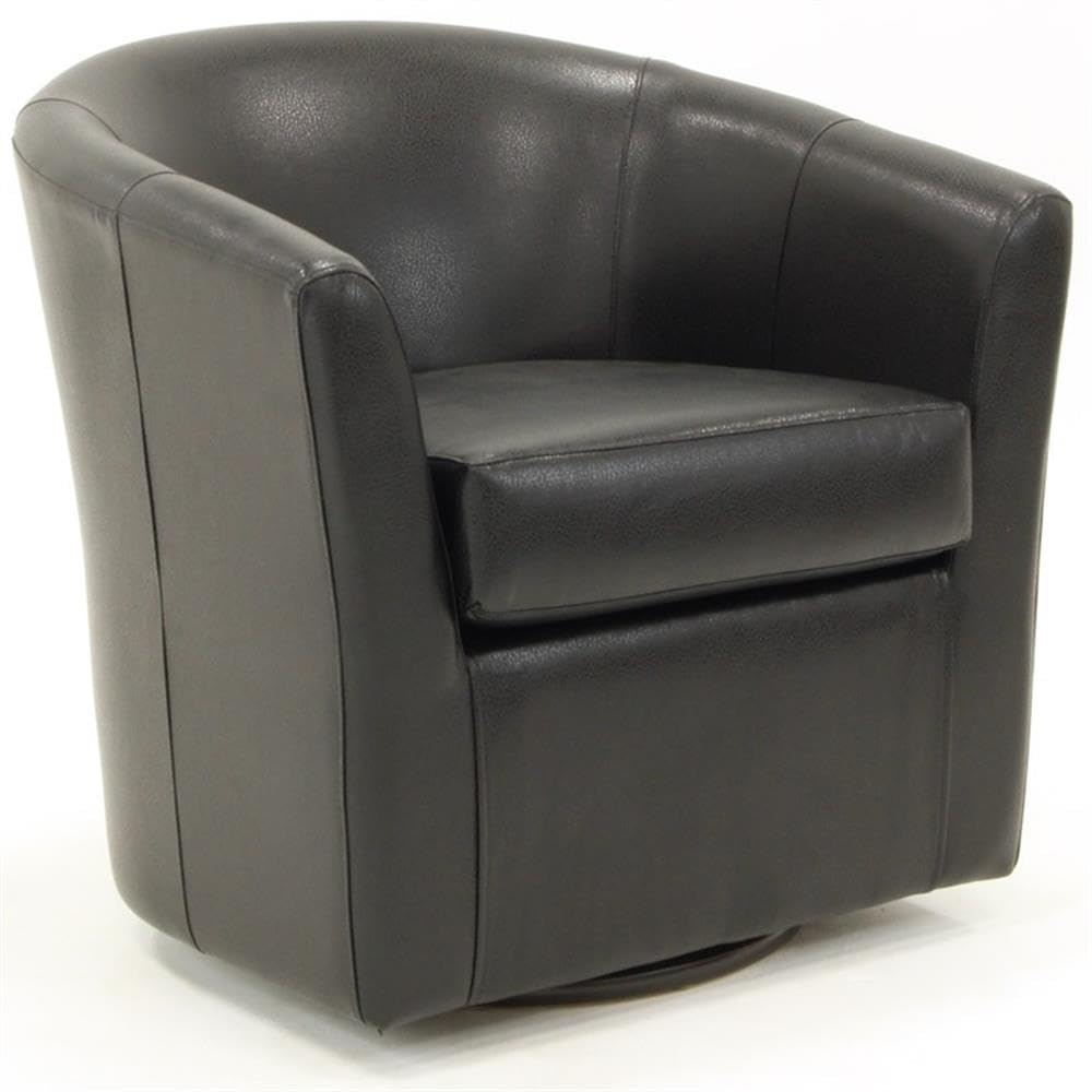 Pemberly Row Traditional 19" H Faux Leather Swivel Club Chair in Black Pemberly Row