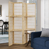 5.6FT Room Divider and Folding Portable Partition Screen, Chinese Japanese Shoji Style with Three Display Shelves for Room Separation - 4 Panel (Natural) Svimi
