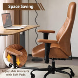 YFO Home Office Desk Chair High Back Office Rubber Casters Ergonomic Computer Chair with Lumbar Support Adjustable Height Rolling Swivel Chair Executive Task Armrests， Brown Leather YFO