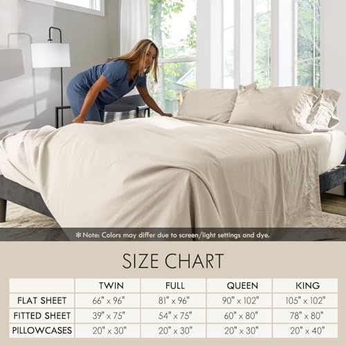 ClevaHome King Size Sheet Set - 6 Piece Soft Breathable Luxury Bed Sheet Set - Shrinkage & Fade Resistant Embroidered Bedding Sheet with Deep Pocket, 2 Extra Pillowcases (King, Oat Milk) Cleva