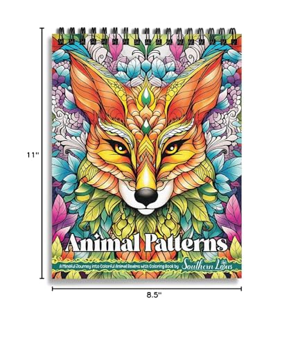 SOUTHERN LOTUS Animal Patterns Spiral Coloring Book Wirebound Hardcover Papers With Relaxing Animals Mandala Drawings Color Pages For Adults Women Seniors Mindfulness Relaxation Anxiety Relief SOUTHERN LOTUS