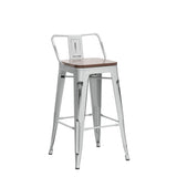 Andeworld Bar Stools Set of 4 Counter Height Stools Industrial Metal Barstools with Wooden Seats(24 Inch, Distressed White) Andeworld