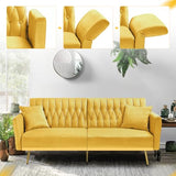 ACMEASE 70” Velvet Futon Sofa Bed w/Adjustable Armrests & 2 Pillows, Convertible Futon Couch w/Adjustable Backrests, Modern Sleeper Bed for Living Room, Bedroom, Yellow ACMEASE