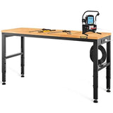 VEVOR Workbenches, 11-Level Adjustable Workbench with 2000 LBS Load Capacity, 48" L X 20" W Work Benches with Power Outlets & Metal Frame & Foot Pads, Hardwood Work Bench for Office Home Garage VEVOR