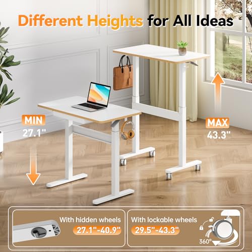 JOY worker Mobile Standing Desk, 35In Small Height Adjustable Desk with Drawer, Rolling Treadmill Desk Workstation with Wheels, Portable Walking Pad Table for Home Office, White JOY worker