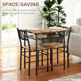 HOMCOM 3-Piece Dining Table Set for 2, Small Kitchen Table and Chairs with Built-in Storage Rack and Steel Frame, for Breakfast Nook and Small Space, Rustic Brown HOMCOM
