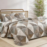 Dintszyayue Quilt Queen Size Brown, 3 Pieces Patchwork Bedspread Bedding for Queen Size Bed, Soft Lightweight Microfiber Geometric Coverlet Set for All Season Quilt with 2 Pillowcases Dintszyayue