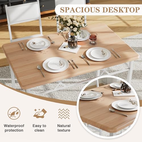 VECELO Dining Table Set for 4 with Chairs, 5-Piece Kitchen Table and Upholstered Padded Chairs Set for Small Space, Dining Room, Apartment, Natural Oak VECELO
