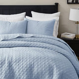 palassio Baby Blue 100% Cotton Quilt King Size Bedding Sets with 2 Pillow Shams, Textured Lightweight Soft Bedspread Shabby Chic Coverlet, Neutral Quilted Comforter Bed Cover for All Season, 3 Pieces palassio