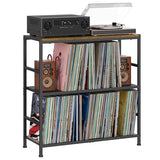 Sonyabecca Record Player Stand with 4 Adjustable Dividers, Vinyl Record Storage Up to 350 Albums, 3-Tier Vinyl Storage Holder with Open Wooden Desktop for Living Room, Bedroom Sonyabecca