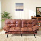 MUUEGM Brown Futon Sofa Bed Leather Memory Foam Modern Office Couch Sleeper Bed Convertible Love seat Sofa for Small Spaces,Apartment,Office with Adjustable Armrest Backrest MUUEGM