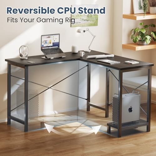 DUMOS L Shaped Desk, Computer Gaming Desks Corner Office Table with CPU Shelf for Home Study Writing Work Station 50 Inch, Black DUMOS