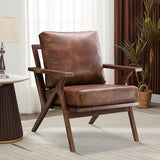 Bonzy Home Faux Leather Accent Chair for Living Room,Upholstered Armchair with Cushions and Solid Wood Frame, Mid-Century Modern Lounge Chair for Bedroom or Office Bonzy Home
