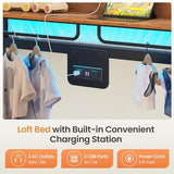 Itaar Metal Bunk Bed Full Over Full with Hall Tree, Power Outlet, LED Bunk Bed with 6 Storage Drawers, Bed with 13‘’ Safety Guardrail & Ladders for Kids and Teen, 400lb Weight Capacity, Rustic Brown Itaar