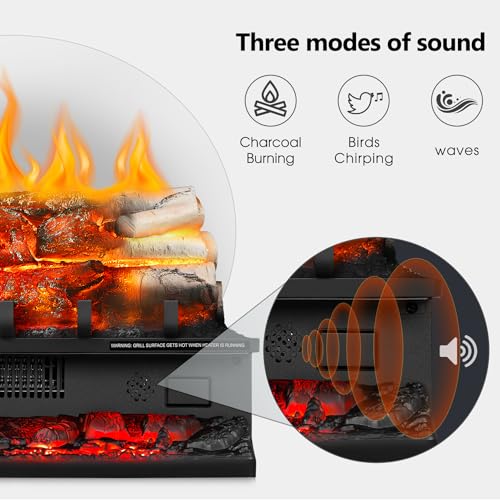 R.W.FLAME Electric Fireplace Log Heater,20" Fireplace Inserts with Crackling Sound,5 Flame Brightness,Heater 750W/1500W,Remote Control&Timer,Overheating Protection for Home and Office Decor R.W.FLAME