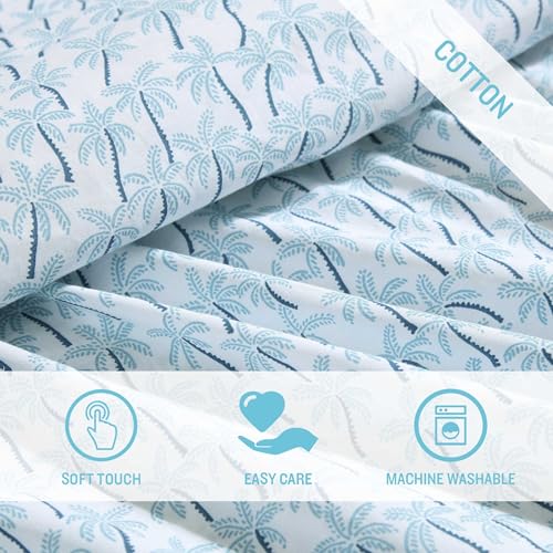 Tommy Bahama - Queen Sheet Set, Super Soft Cotton Percale Bedding with Matching Shams, Tropical Bedding Set, Oeko-Tex Certified (Palmtastic Blue, Queen) Tommy Bahama