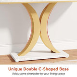 Tribesigns Modern Gold Console Table, 40 inch Narrow Entryway Foyer Table with Geometric Base, Rustic Hallway Accent Table for Living Room, Entrance, White and Gold Tribesigns