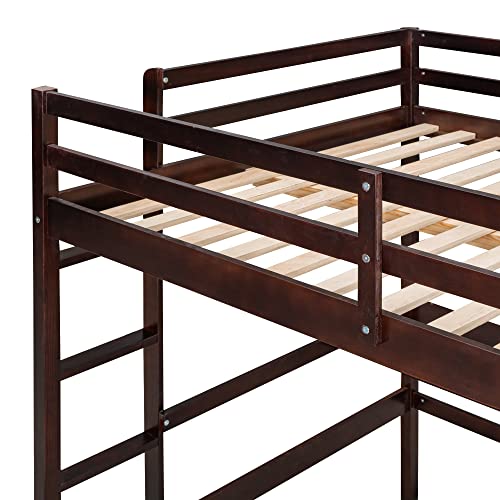 DEYOBED Espresso Wooden Twin Size Loft Bed with Desk, Writing Board, and Drawers