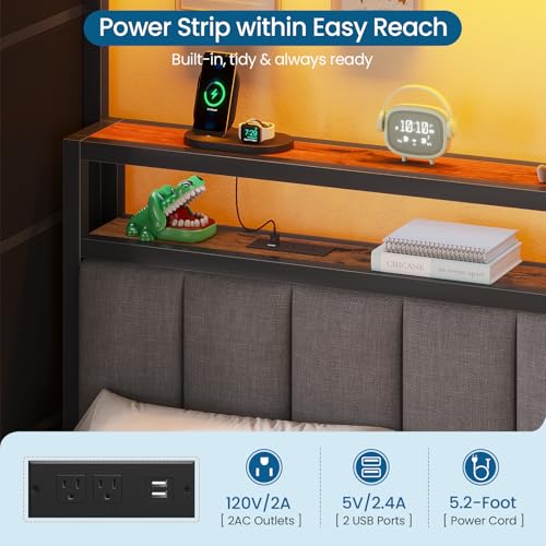 Twin Over Twin Bunk Bed with 8 Storage Drawers, Upholstered Storage Headboard, Charging Station and LED Lights, Heavy-Duty Metal Bunk Bed with Safety Guardrail & Ladder, Twin Bunk Beds for Kids, Teens mojiasion
