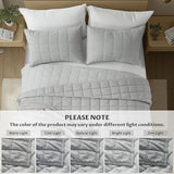 KASENTEX Oversized Queen Quilt Set 102"x106" – Soft Washed 3-Layer Lightweight Bedspread, Minimalist Nordic Design, All-Season Spring & Summer Quilt Set (1 Quilt + 2 Pillow Shams), Silver Grey KASENTEX