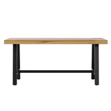 Merrick Lane Zuli Solid Acacia Wood Dining Table in a Natural Finish with Black Metal Legs for Indoor and Outdoor Use Merrick Lane