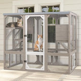 Large Catio Outdoor Cat Enclosure Window Access, Wooden Kitty Cage with Resting Room & 3 Platforms for Multiple Feral Cats, Cat House Attached to Window, Pet's Door for Patio Indoor Magazoopet