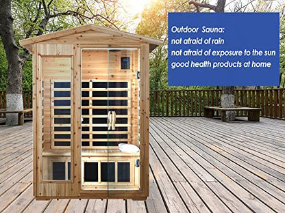 KUNSANA Far Infrared Sauna Room for 2 Persons Low EMF Home Indoor/Outdoor Saunas Canadian Premium Hemlock Wood-Sweating Detox-Colored Light Spectrum-LCD Display-Bluetooth