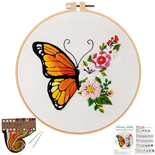Louise Maelys Butterfly Flower Embroidery Kits Stamped Cross Stitch Kit for Adults Beginners Needle