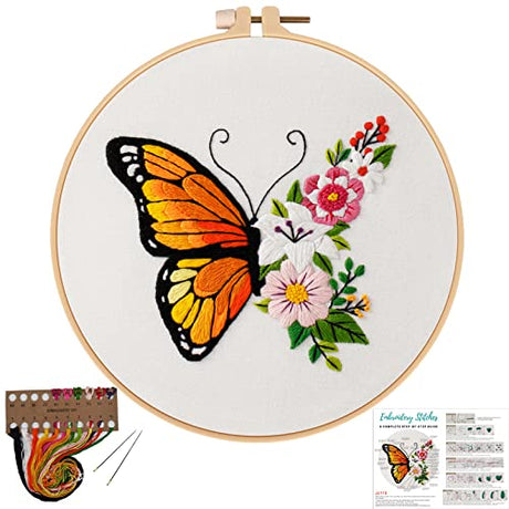 Louise Maelys Butterfly Flower Embroidery Kits Stamped Cross Stitch Kit for Adults Beginners Needle Louise Maelys