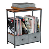 DALEMHOME Record Player Stand with Vinyl Storage, 2-Tier Record Shelf Table with Fabric Drawer, Holds Up to 110 Vinyl Records, Record Player Table for Turntable and Albums, 23.62"D × 11.81" W× 25.59"H DALEMHOME