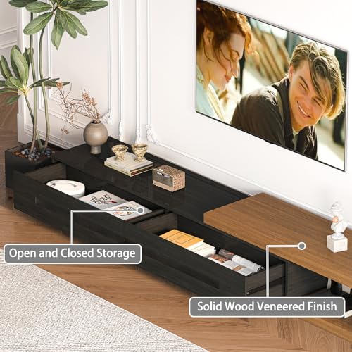 Bvldfamly 80’’-115’’ Extendable TV Stand for 120 Inch TV, Walnut Wood Modern Entertainment Center, Rectangle TV Console Table, Extendable, Black Bvldfamly