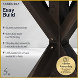 Finch Alfred Round Solid Wood Rustic Dining Table for Farmhouse Kitchen Room Decor, Wooden Trestle Pedestal Base, 46.5" Wide Circular Tabletop, Distressed Dark Brown Finch