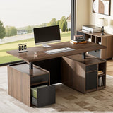 ModernMate Executive Standing Desk with Drawers & Storage, 71'' Adjustable Electric Stand Up Wood Desk with Privacy Panel, AC/USB, File Cabinet, Large One-Piece Destop for Home Office, Black Walnut ModernMate