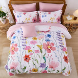 Annibedding Pink Floral King Size Comforter Set, 8 Piece Soft Microfiber Flower Bed in a Bag Bedding Set with Pillowcase and Sheets for All Season (Pink,90"x104") Anibedding