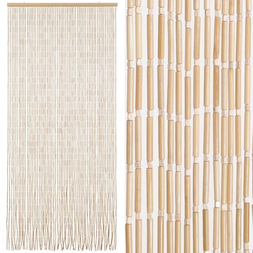 BECHAEO Handmade Bamboo Beaded Curtain for Doorway 65 Strands Door Beads Curtain Hanging Room Divider for Hallway Window Closet Boho Rustic Hippie Home Store Decor, 35.5 x 75 Inches Natural BECHAEO